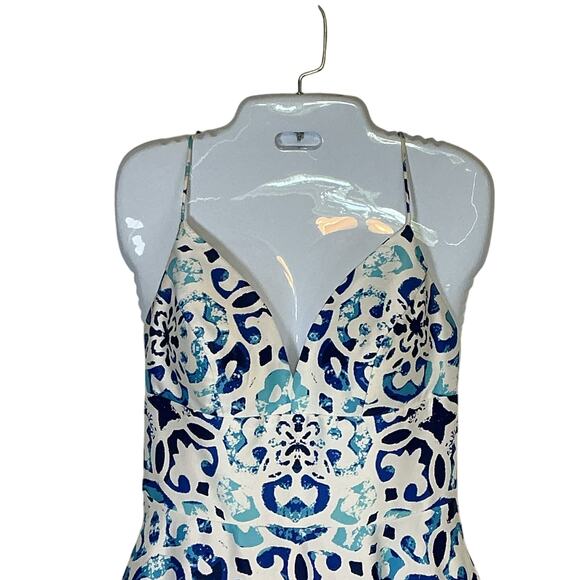 Betsy & Adam Mosaic Deep V-Neck Low Back Prom Ball Gown Spaghetti Strap Womens 4 - Picture 4 of 10